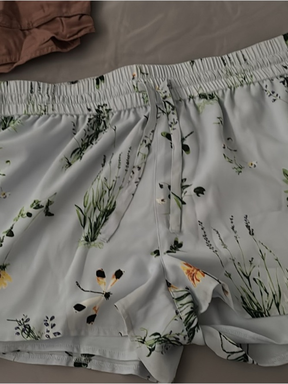 Aritzia High Waist Floral Lounge Shorts in Light Blue with Green & Yellow Print